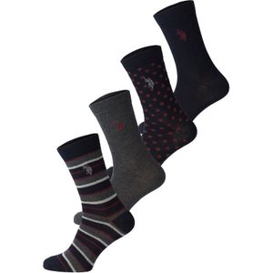 U.S. POLO ASSN. Sokken 'Bedford'  donkergrijs / karmijnrood / zwart / wit