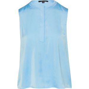 COMMA - Blouse - Lichtblauw - Satijn - Mouwloos, Rechte Zoom, Knoopsluiting