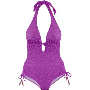 Look - Structuur Patroon - Badpak - Paars - Zonder Beugels - Verwijderbare Softcups