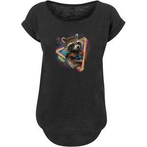 F4NT4STIC Shirt 'Marvel Guardians of the Galaxy Neon Rocket'  donkerbruin / lichtoranje / pink / zwart