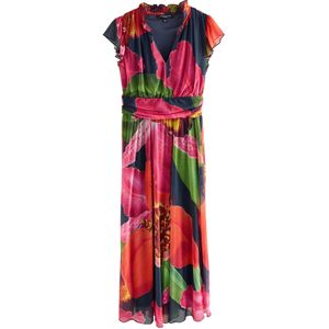 Next Jurk  navy / geel / groen / pink