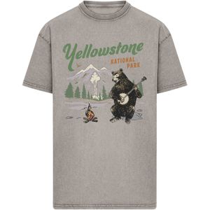 F4NT4STIC Shirt 'US National Parks Yellowstone Bear Playing Banjo'  grijs / groen / zwart / wit
