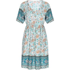Gaya Jurk 'Boho Fashion'  turquoise / saffier / pastelblauw / perzik