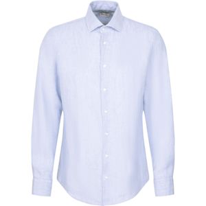 Overhemden - Blauw - 100% Linnen - Slim Fit - Kentkraag - Lange Mouwen
