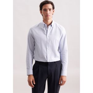 Seidensticker - Flanellen Overhemd - Blauw - Shaped 1/1 Button-down-kraag Ruit