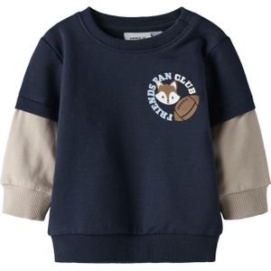 NAME IT Sweatshirt 'NBMSUMO'  donkerbeige / navy / pastelblauw / wit