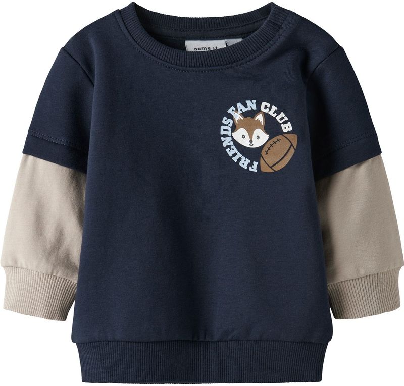 NAME IT Sweatshirt 'NBMSUMO'  donkerbeige / navy / pastelblauw / wit