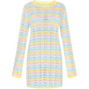 IZIA Gebreide jurk 'Festival'  lichtblauw / citroen / rosé / wit