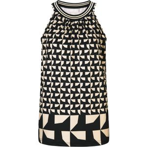 heine - Shirttop - Zand-zwart-gedessineerd - Mouwloos - Ronde Hals