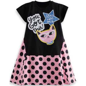 Denokids Jurk 'Cool Kitty'  blauw / roze gemêleerd / zwart / wit