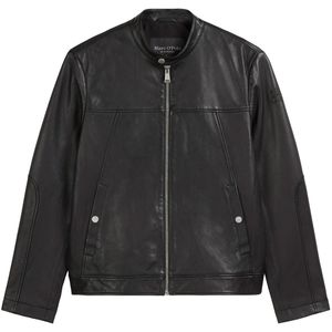 Marc O'Polo - Leren Jack - Zwart - Biker-stijl - Lamsleer