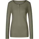 Heine - Shirt - Olijfgroen - Lange Mouw - Henley Hals