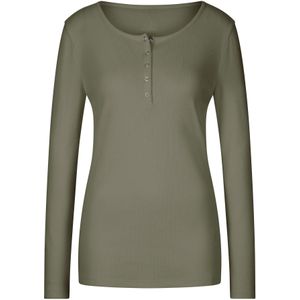 Heine - Shirt - Olijfgroen - Lange Mouw - Henley Hals