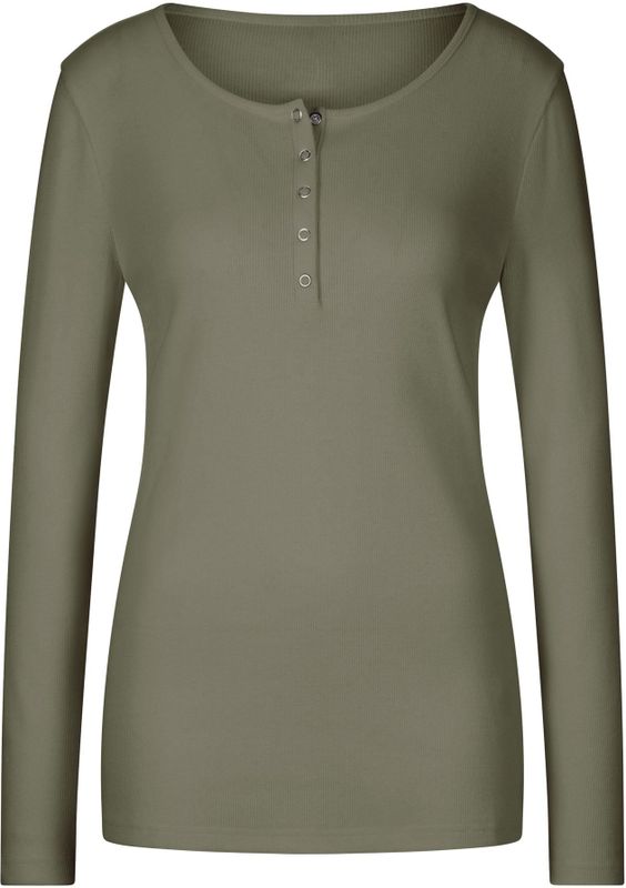 Heine - Shirt - Olijfgroen - Lange Mouw - Henley Hals