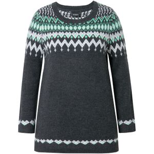 Ulla Popken Trui  antraciet / lichtgroen / wit