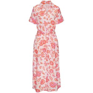 Lascana - Blousejurk - Pink/oranje - Van Linnenmixweefsel - Met Zijnaadzakken en Alloverprint