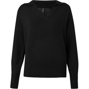 pieces - PCMALOU LS POLO KNIT NOOS - Trui - Zwart - V-hals - Lange Mouwen
