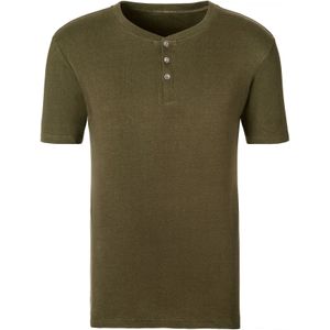 H.I.S - Thermoshirt - Kaki - Met Verfijnde Knoopsluiting - Korte Mouwen