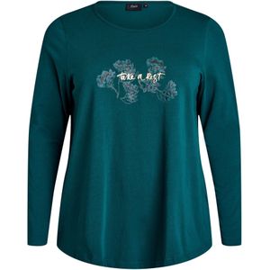 Zizzi Shirt 'Dana'  petrol / wit