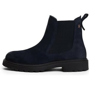TOMMY HILFIGER - Chelsea Boots - Donkerblauw / Zwart - Blokhak - Glad Leer