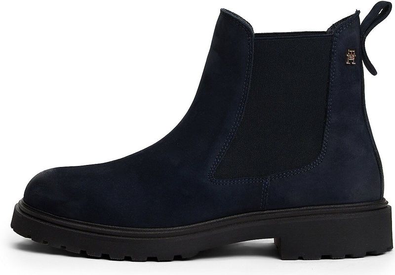 TOMMY HILFIGER - Chelsea Boots - Donkerblauw / Zwart - Blokhak - Glad Leer