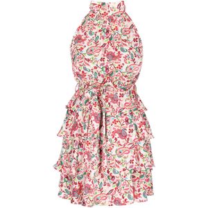 IZIA Jurk  beige / lichtblauw / rood