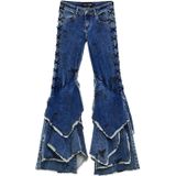 Jeans - Flare - Multicolor - Gerafelde Volantzoom - Gevlochten Koord