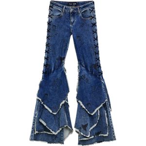 Jeans - Flare - Multicolor - Gerafelde Volantzoom - Gevlochten Koord