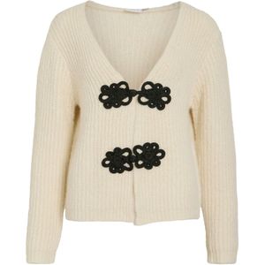VILA Gebreid vest 'MANT'  ecru / zwart