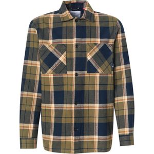 Kronstadt Overhemd 'Field'  donkerblauw / olijfgroen / oranje / wit