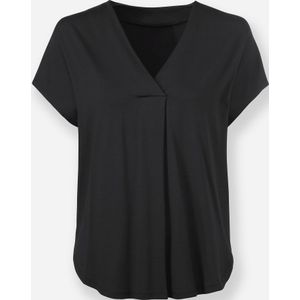 Blouse - Zwart - 95% Viscose 5% Elastaan - Korte Mouwen V-hals