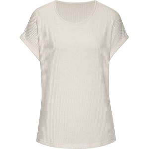 VIVANCE - Shirt - Crème - Jersey - Ronde Hals, Kwartmouw, Effen Motief