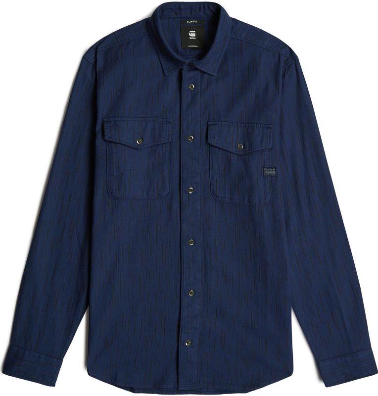 Marine - Slim Shirt - Meerkleurig - Katoen - Licht afgeronde onderkant