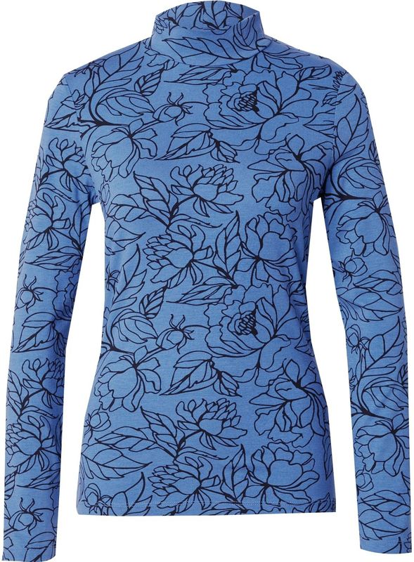 MORE & MORE - Shirt - Blauw/Zwart - Lange Mouw - Normale Pasvorm - Bloemenprint