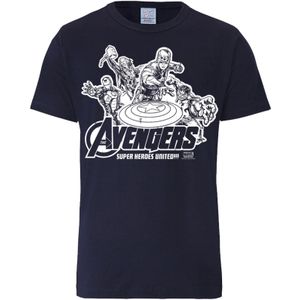 LOGOSHIRT Shirt 'Marvel Comics - Avengers'  donkerblauw / wit