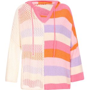 swirly Trui 'Back To School'  crème / lila / oranje / pink