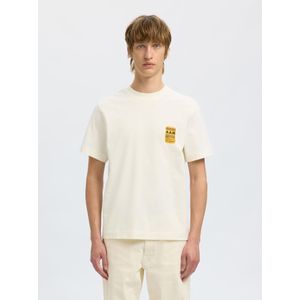 Selected Homme - Slhgeorge Graph SS O-Neck Tee - T-shirt - Beige - Katoen