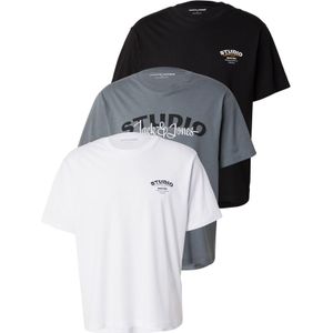 JACK & JONES Shirt 'JJYUKI'  grijs / zwart / wit