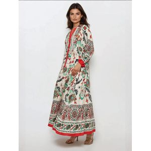 Hiccup Jurk  crème / mintgroen / donkeroranje / zwart