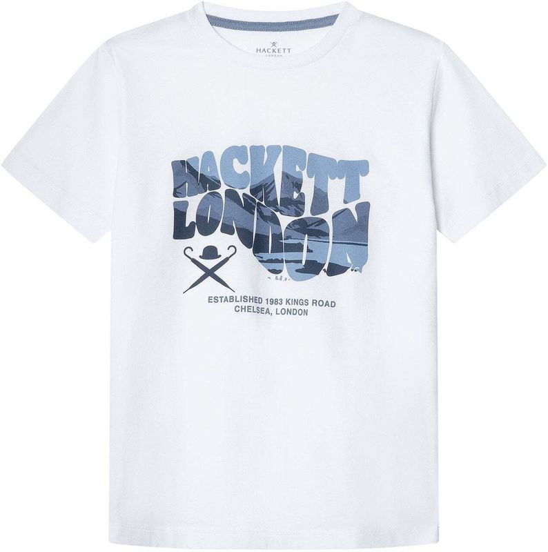 Hackett Londonvoor jongens. HK5000004 Golvend T-shirt wit (2años= 92cm), Casual, Katoen, Korte mouwen, kinderkleding