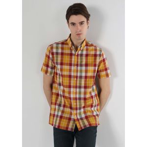 Colin's Overhemd  jade groen / oranje / donkerrood / wit gemêleerd