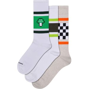 Happy Socks Sokken 'Stripes Sneaker'  sand / groen / zwart / wit