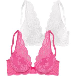 Petite fleur - Push-up-bh - Pink en Wit - Set van 2 - Met Versteviging