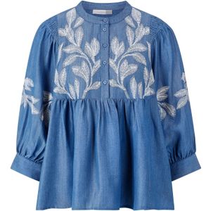 Rich & Royal Blouse  blauw denim / wit