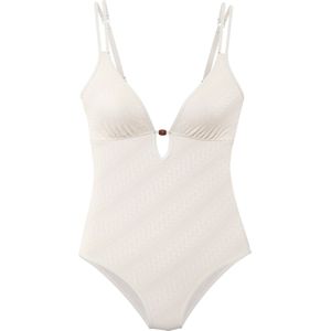 Beenlijn - Badpak - Crème - Structuur Patroon - Verwijderbare Softcups