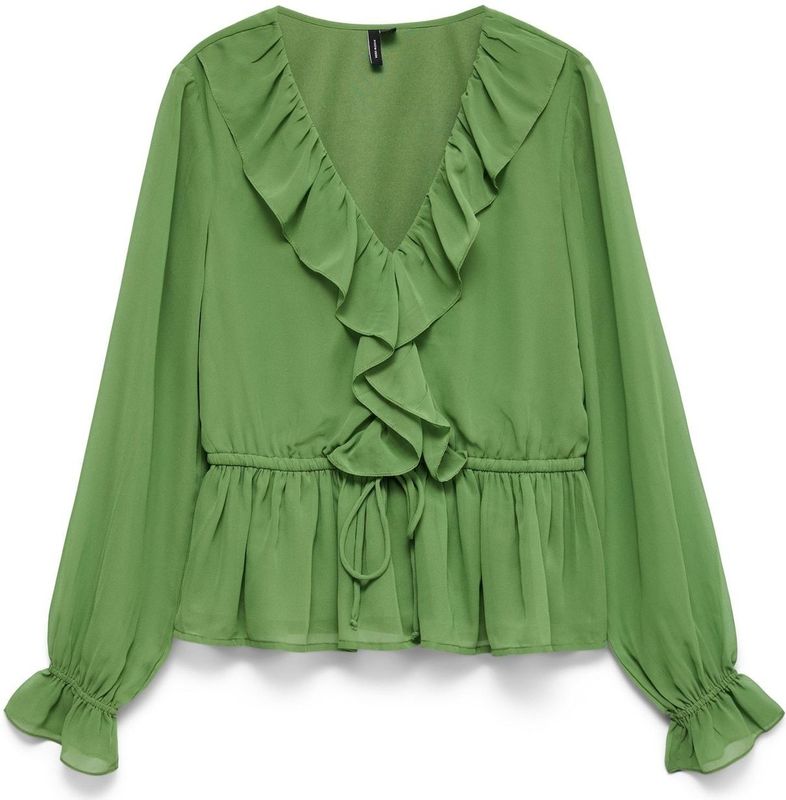 Blouse - V-Hals - Lange Mouwen - Ruches - Regular Fit