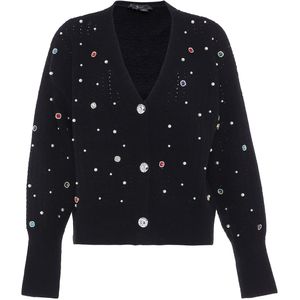 faina Gebreid vest  blauw / smaragd / zwart / parelwit