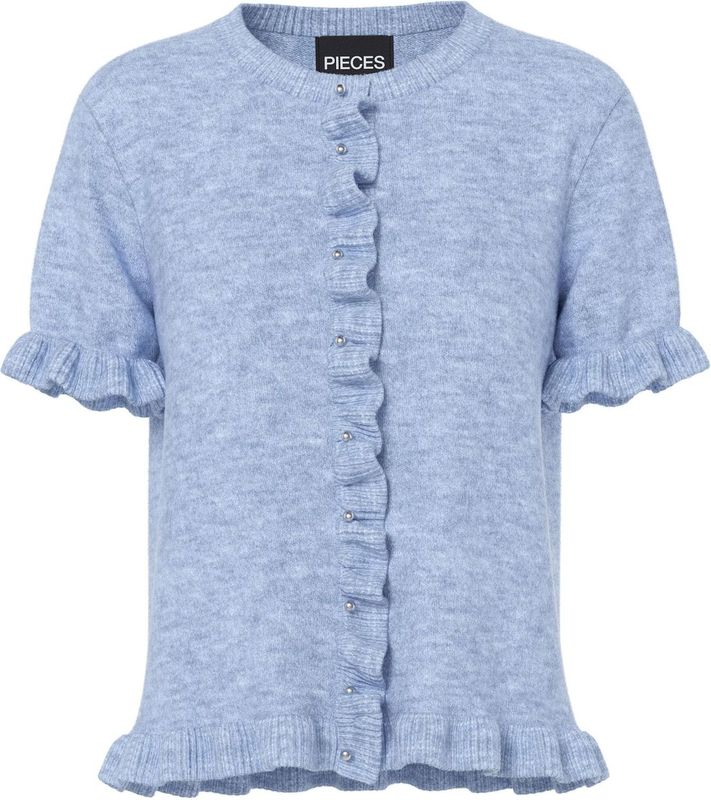 Pclydia - Gebreid Vest - Regular-fit - Korte Mouwen - Ronde Hals - Met Ruches