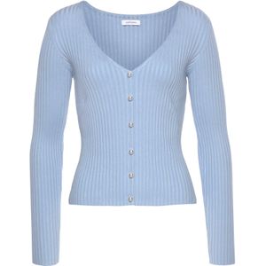 Lascana - Gebreide Trui - Blauw - Met V-hals en Decoratieve Parels