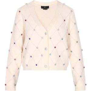 faina Gebreid vest  lichtblauw / rood / transparant / wolwit